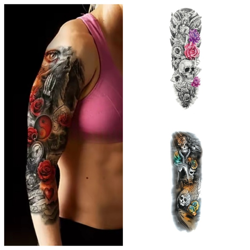3pcs Large Gothic Temporary Tattoos - Long-Lasting Waterproof, Sweatproof & Fade-Resistant Body Art - Realistic Skull, Floral, Gothic Designs - for  , Legs, Thighs -   Concerts, Halloween, Everyday Edgy Style - Easy Application & Removal, Concert Accessories, Vintage Aesthetic,   Print, Arm Sleeves, Festival  