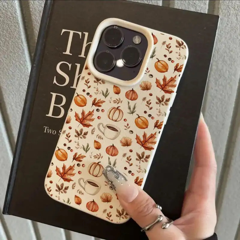 TEMU Coque de téléphone : Étui de à motif de café et de citrouille d'automne, compatible avec iPhone X/11/12/13/14/15/16/17/plus/pro/promax, étui de