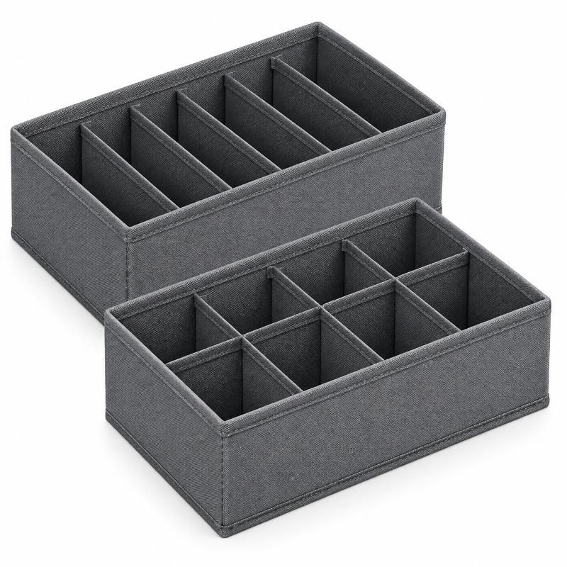 TEMU 2 Pack Sock Underwear Drawer Organizer Dividers, Collapsible Cabinet Closet Storage Boxes For Clothes, Socks, Lingerie, Underwear, Tie, Belt,
