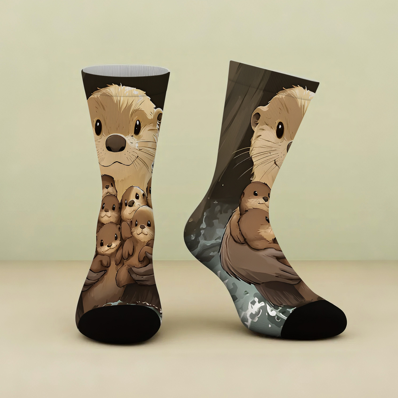 TEMU Of Printed Mid-calf Socks, Featuring An Otter Hugging A Print. High-quality Women's Socks, Comfortable And Stylish Men's Socks, A Whimsical Gift