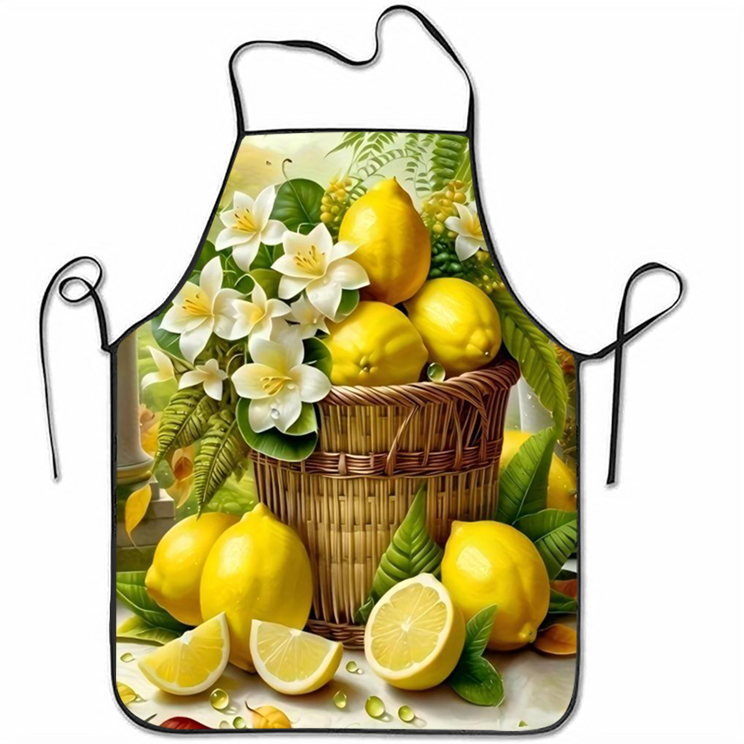 TEMU 1 Tablier, Thème Fête d'Été - Tablier de Cuisine Combinaison Citron et Floral, Style Vintage, Convient pour et