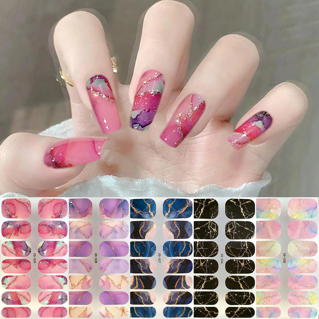 5 Sheets Of 70pcs, Marble Pattern Nail Stickers, Full Coverage Ombre Gradient Color Self-adhesive Nail Decals For Diy Manicure, Daily Use And