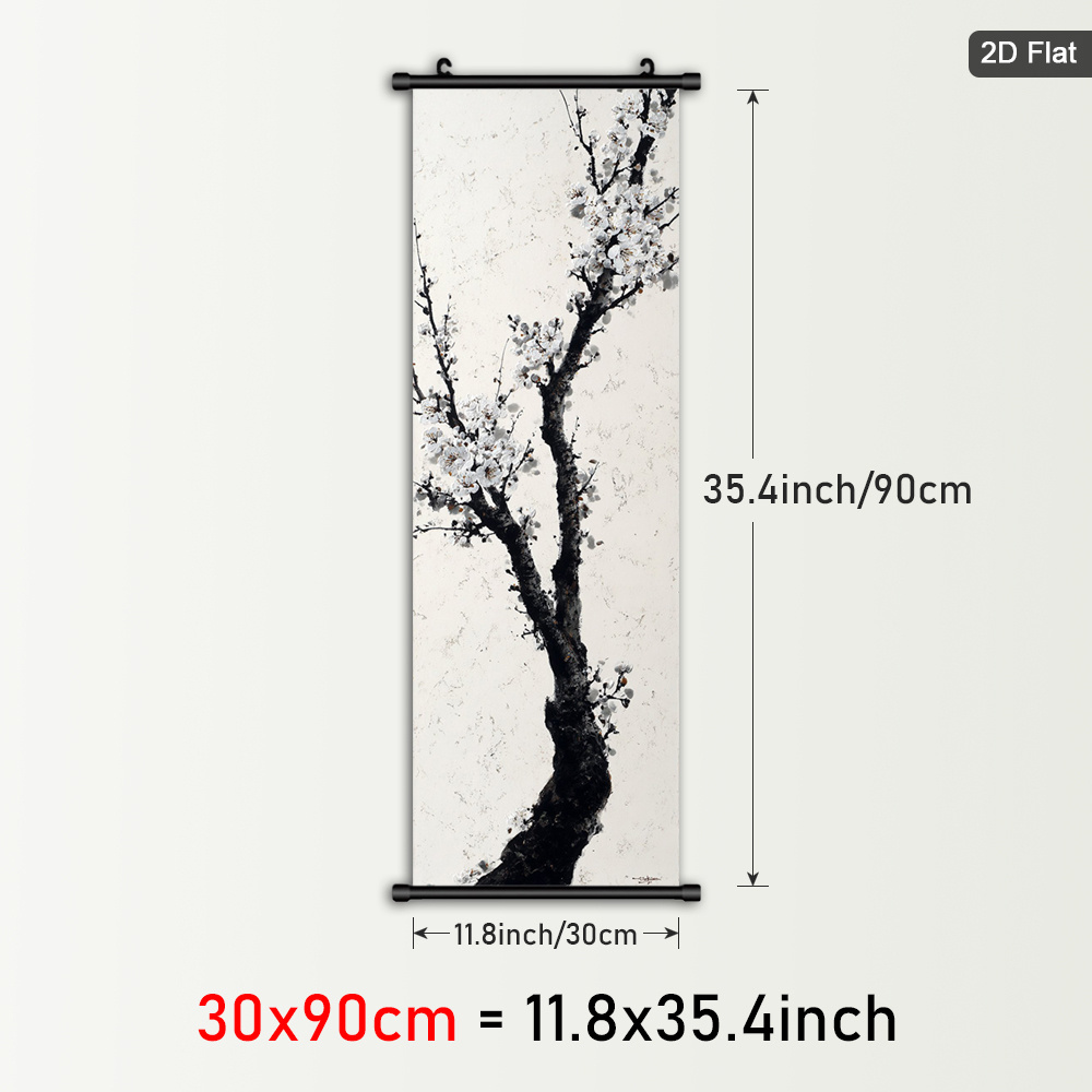 TEMU 2d Flat, 1pc Framed Cherry Plastic Hanging Painting, Abstract Tree Canvas Wall Art, Black White Art Scrolls Painting Posters, Modern Wall Decor,