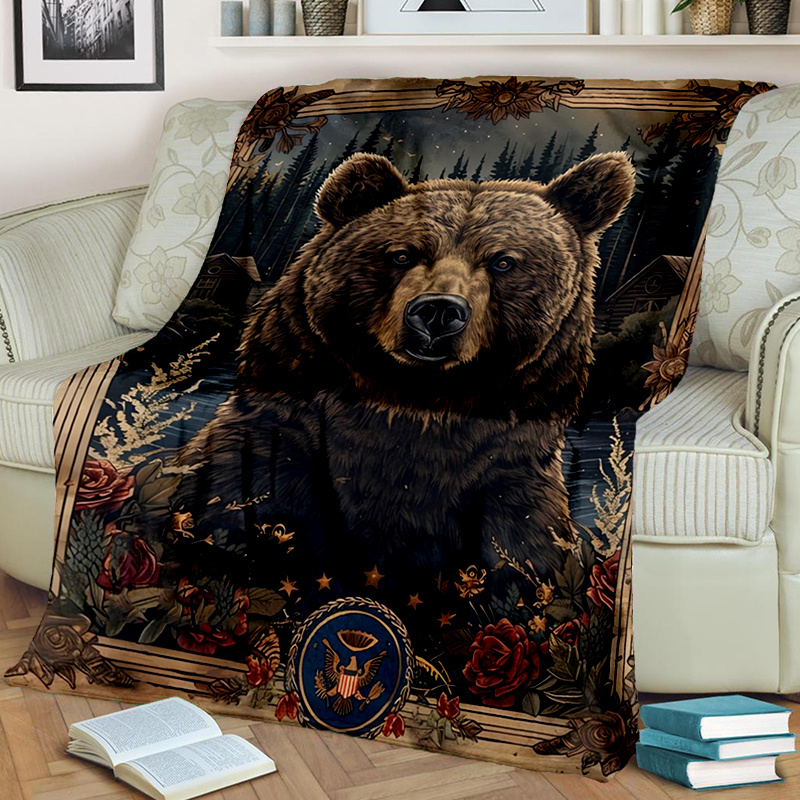luxurious season brown bear print blanket vintage style Temu