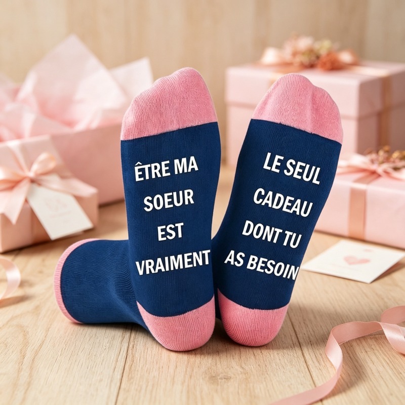 TEMU 1 Paire de Chaussettes Quazilli pour Femme sur le Thème de la Sœur avec Française - Lettrage Français et Phrases sur les Frères et Sœurs, Design