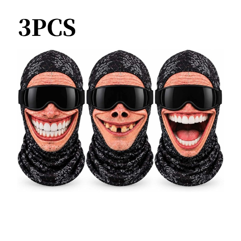 TEMU 3pcs Set Funny Realistic Face Print Ski Balaclava, Unisex Breathable Stretchy Full Face Mask