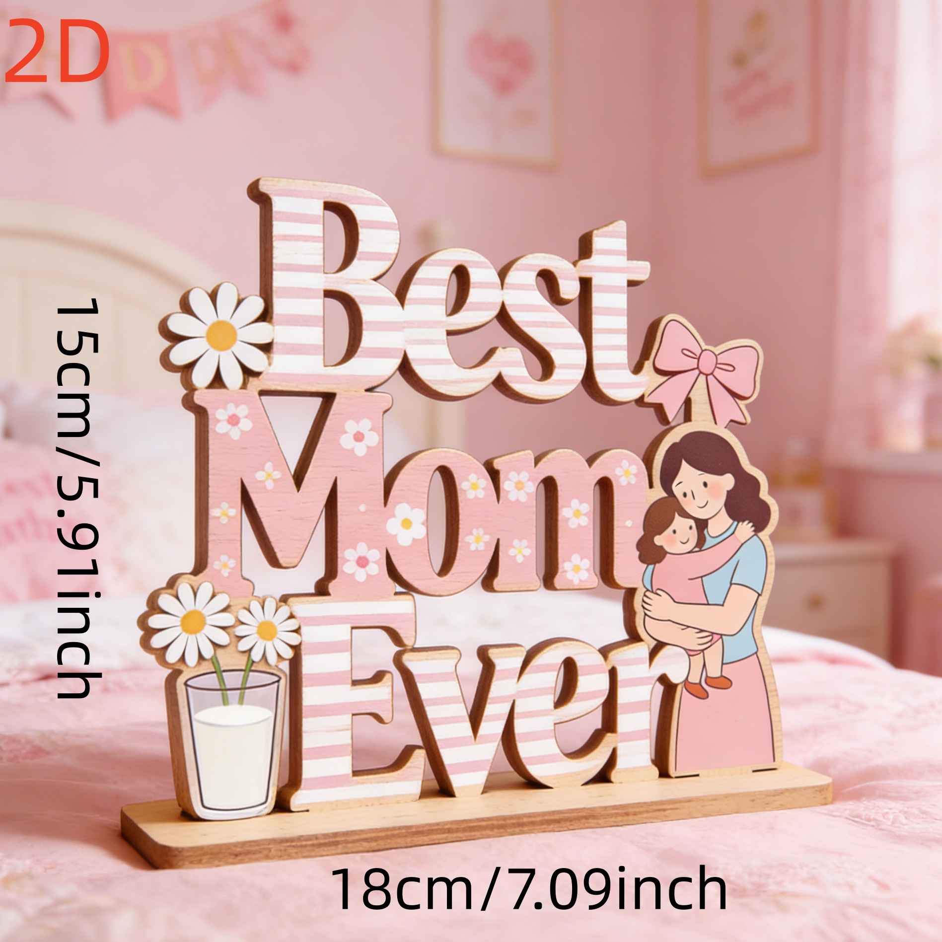 TEMU 2d Flat, 1pc Mother's Day Wooden Ornament, Ever, Holiday Gift For Mom, Decorative Sign And Plaque, Suitable For Desktop Decoration, Living Room