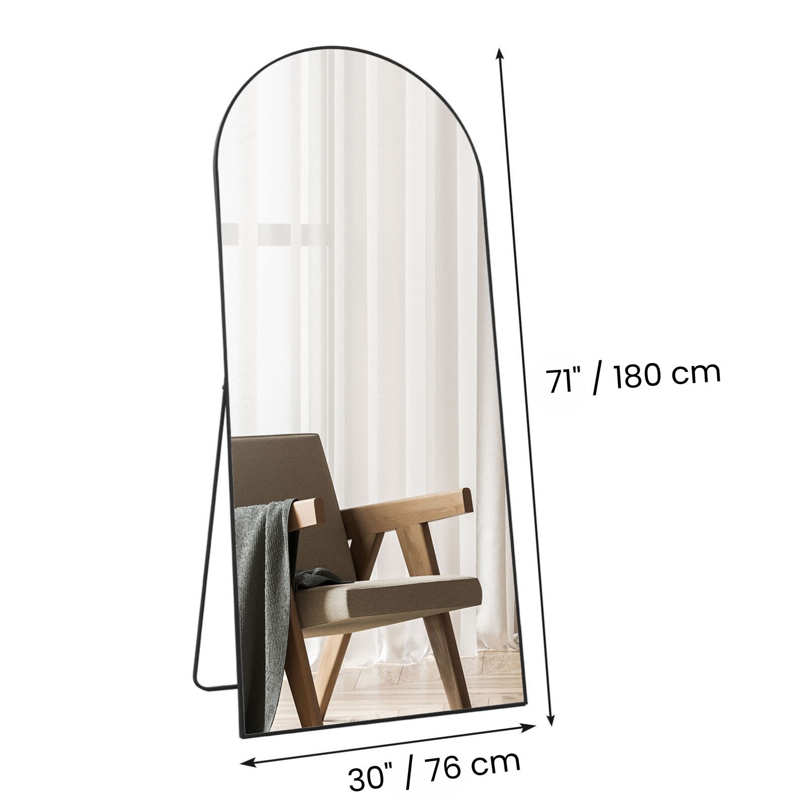 Elegant Arched Full-Length Mirror with Decorative Golden Frame