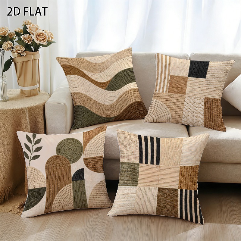 TEMU 4pcs Pillow Covers, Bohemian Geometric Combination Pillows, Home Decor Cushions, Flat Printing, Gift For , Zipper Closure Cushion Covers,
