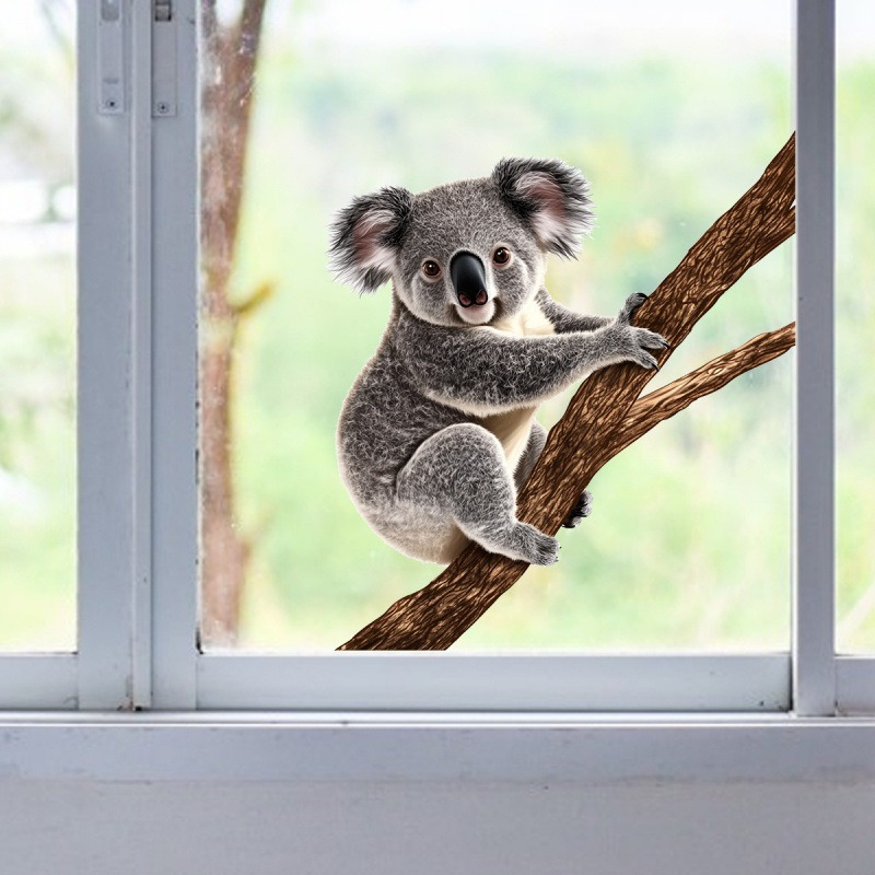 Image of 1pc Koala Glass Sticker Cute Animal Peeking From Window To You, Natural Vitality And To