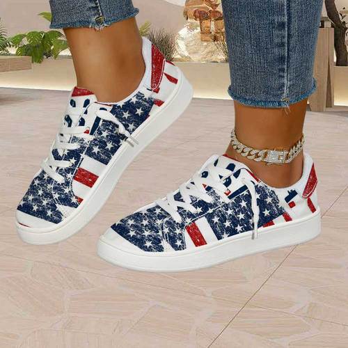 womens american flag sneakers low top lace up skate shoes with round toe tpr sole breathable fabric suitable for campus streetwear skateboarding casual daily wear versatile athletic footwear women shoes