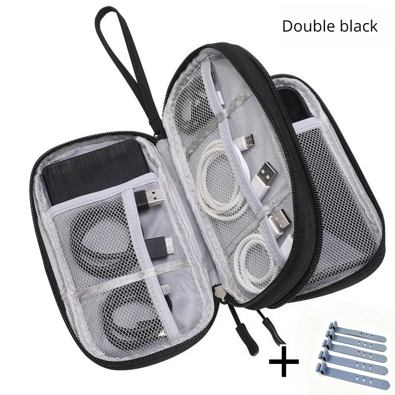 TEMU Ensemble de 6 organisateurs de bagages : 1 sac de rangement + 5 attaches de câble. Organisateur de câbles de données à double couche, pochette