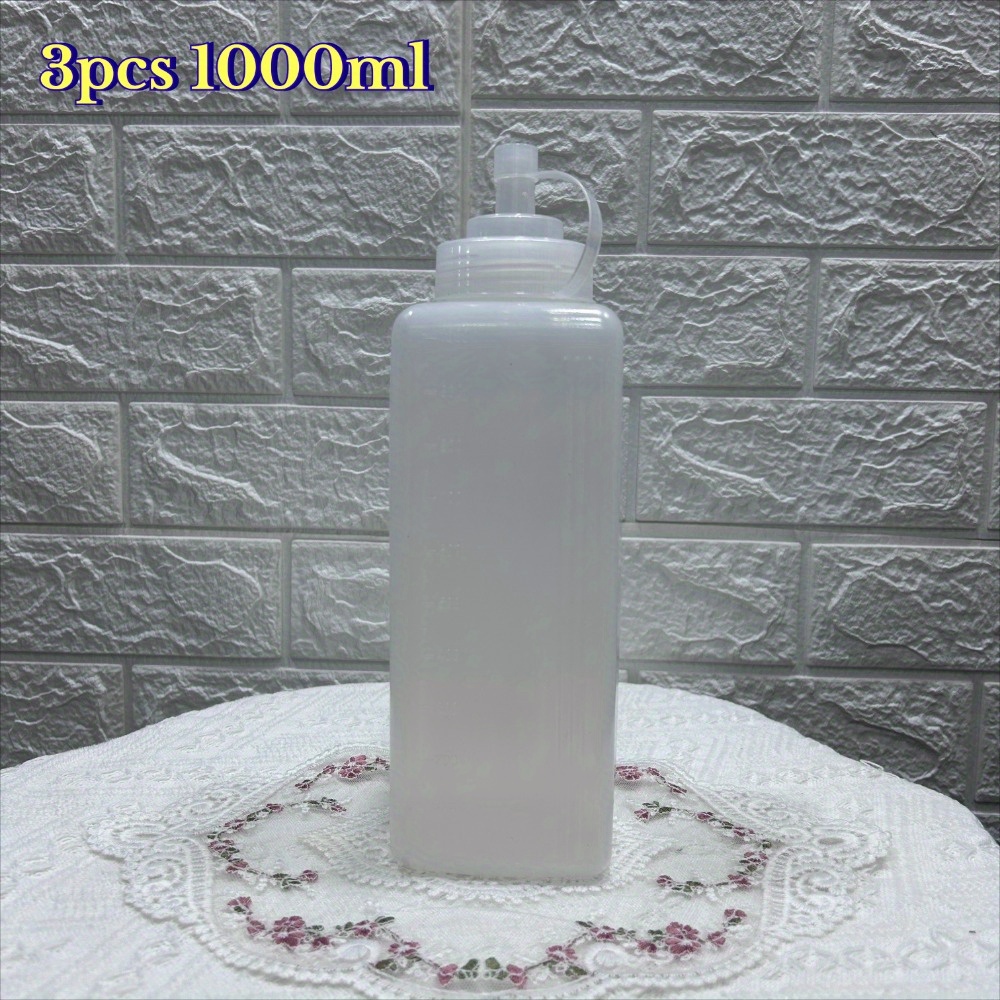 Image of 3pcs Square Plastic Seasoning Squeeze Bottle, Large Capacity For Home, Kitchen, Outdoor Picnic, Jam, Salad Dressing, Tomato Sauce, Honey Sauce, Leak Proof Seasoning Bottle
