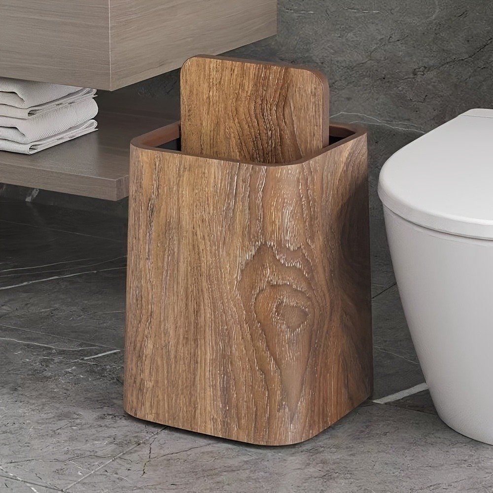 Vintage Wood Grain Trash Can, Large Capacity Multi-Scene Plastic Waste Paper Basket, Decorative Home and Office Storage Tool
