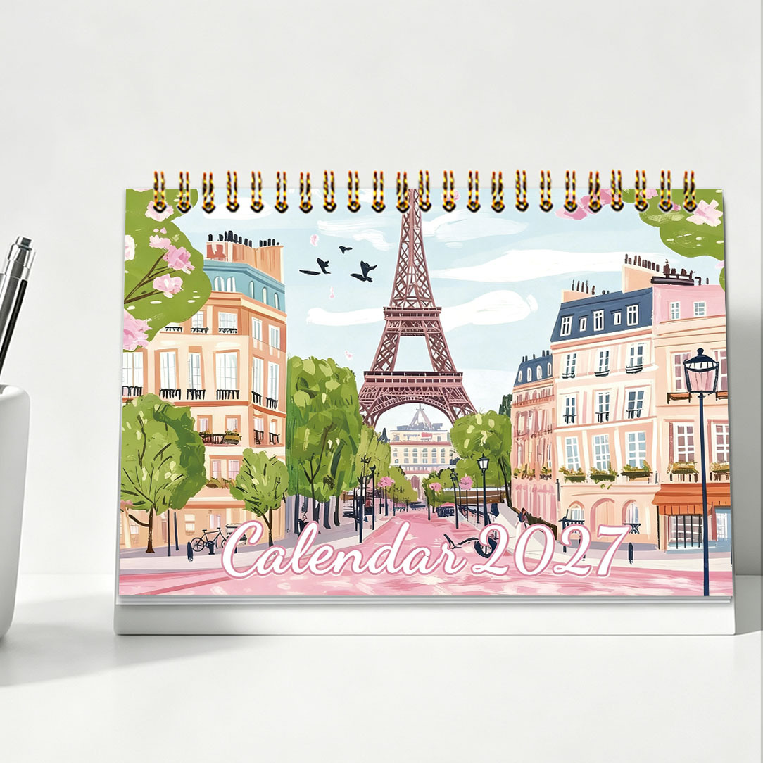 TEMU 1pc 2027 Desktop Calendar | Schedule Planner Notebook | Tool | Calendar | Aesthetic Illustration Style | 8.3 Inch | Christmas New Year Gift