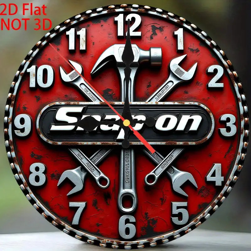 TEMU This Is A 10-inch Vintage Wall Clock, Designed Specifically For 2d Printing, And Is Decorating A Rustic Garage. It Features A Wooden Quartz