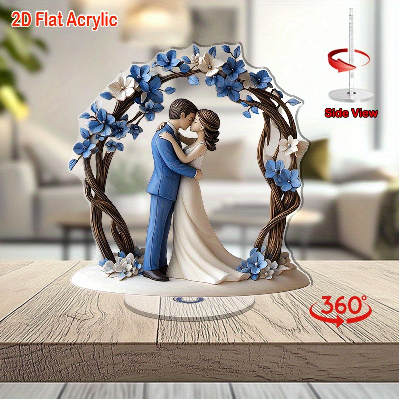 TEMU 2d Flat, 1pc Rotating Acrylic Wedding Ornament & Relax Fidget Toy - Spinning Groom, Groomsmen & Bouquet Tabletop Decor Suitable For Wedding Cake