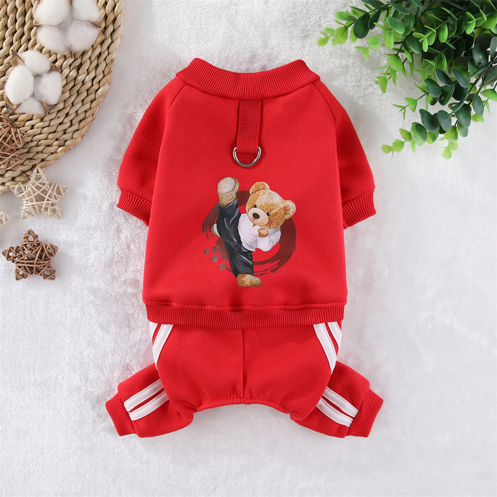 E-shop Gemütlicher Fleece-gefütterter -Fu-Bär-Muster Hundeanzug - Warmes Winter-Outfit für kleine bis mittelgroße , Leine-Kompatibel