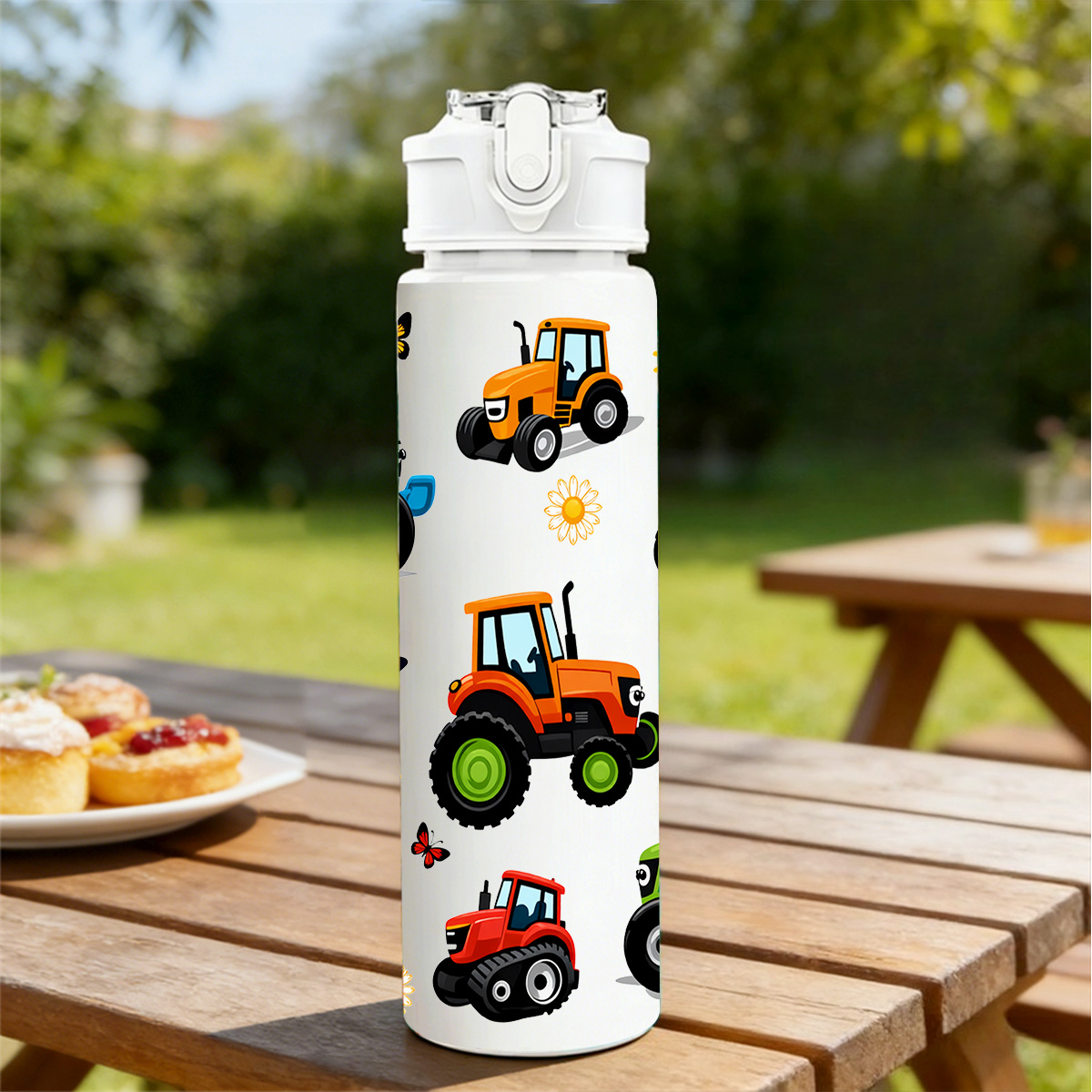 E-shop ., 770ml (26Oz) Wasserflasche, Cartoon-Traktor-Design mit 4 Farben, für Reisen. Diese tragbare Sportflasche ist wiederverwendbar und