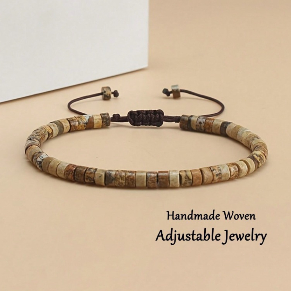 TEMU Pulsera de piedra natural de imagen, cuenta de 2x4 mm, pulsera tejida a ajustable, joyería adecuada para uso diario, regalo de para papá o ,