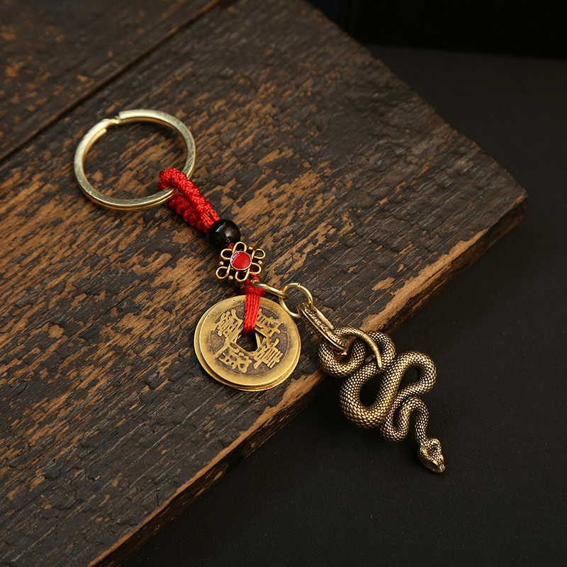 

2025 Chinese Zodiac Snake Pendant Keychain - Vintage Brass Wealth Charm, Bag Accessory For Men And Women, Ideal Gift