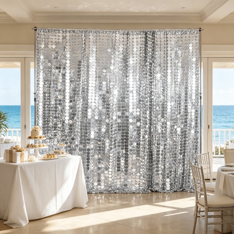 TEMU 1pc Silvery Fabric Button-fastened Large Round Sequin Backdrop, Restaurant Decoration Backdrop, Birthday Party Decoration Backdrop, Wedding