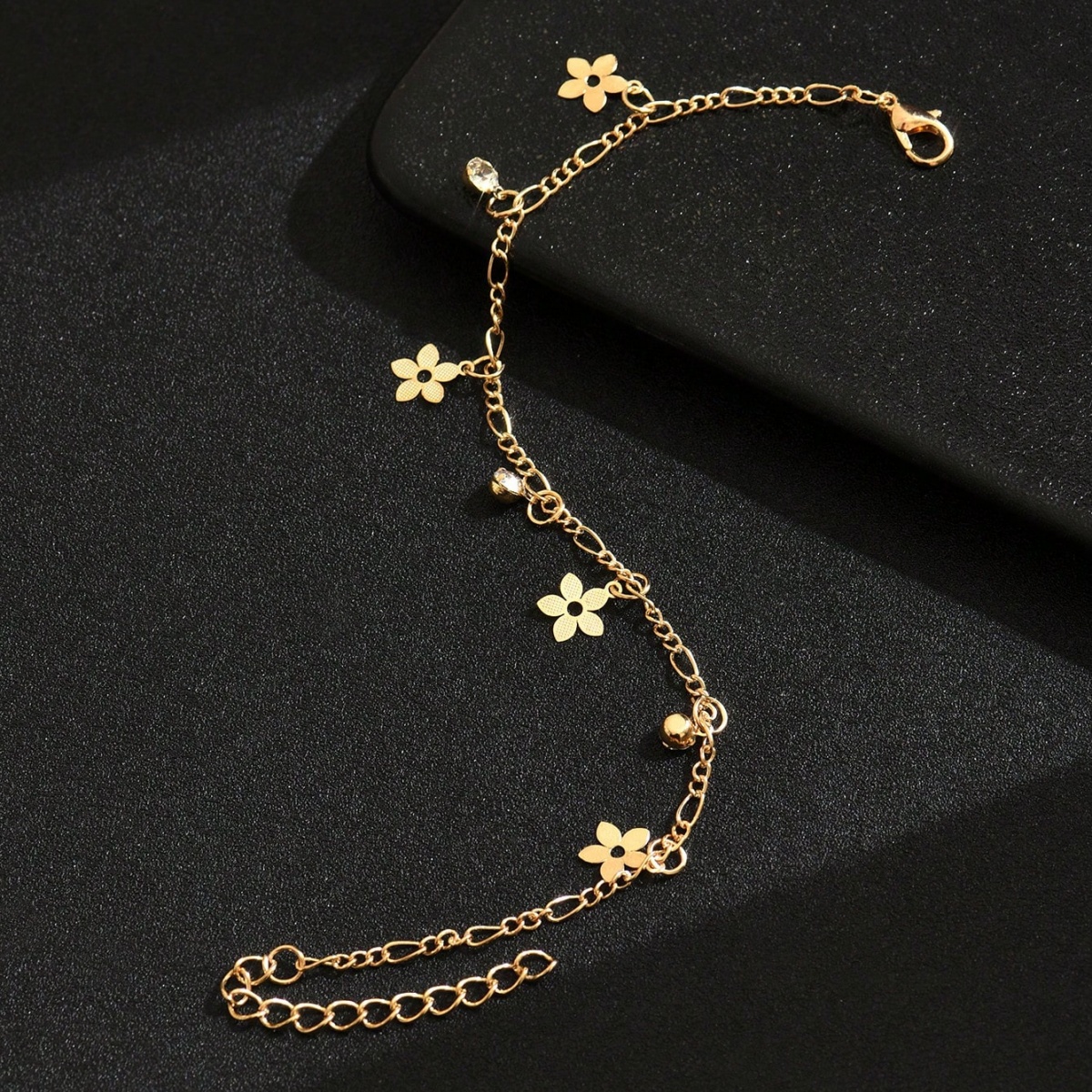 Women's Stainless Steel Five-Leaf Flower Zirconia Anklet, Adjustable