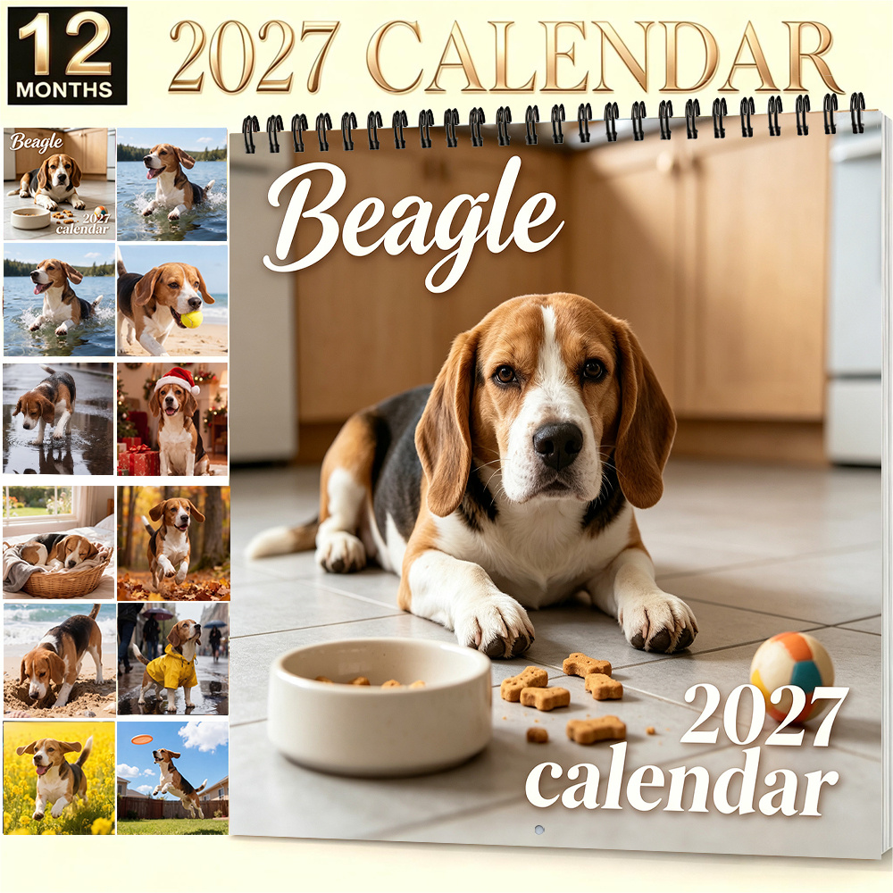 TEMU 1pc 2027 Beagle Calendar Wall Planner - Monthly Calendar Suitable For Decor With Cute Beagle Dog, To December 2027, Gift For Dog Lovers,
