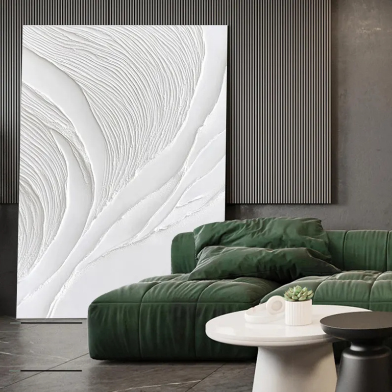 Handcrafted Textured Wave Oil Painting - Dynamic White Ripple Abstract Design, Unique Artistic Brushstrokes on Durable Wood Frame. Modern Living Room and Office Wall Decor Fashionably Stylish Abstraction Mural with Ocean Theme Natural Timber Framing High-Quality Interior Décor Exclusive for Home Enthusiasts