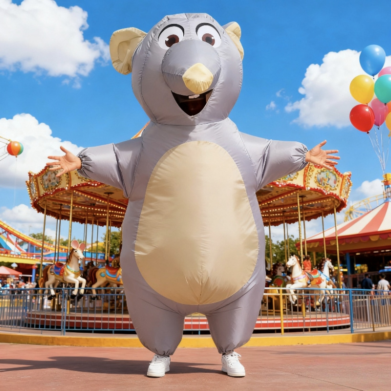 Adult Inflatable Grey Mouse Costume - Full Body Inflatable Set, Cute Design, Built-in Fan For Quick Inflation, Perfect For Halloween Parties, Animal-themed Events, And Fun Gatherings