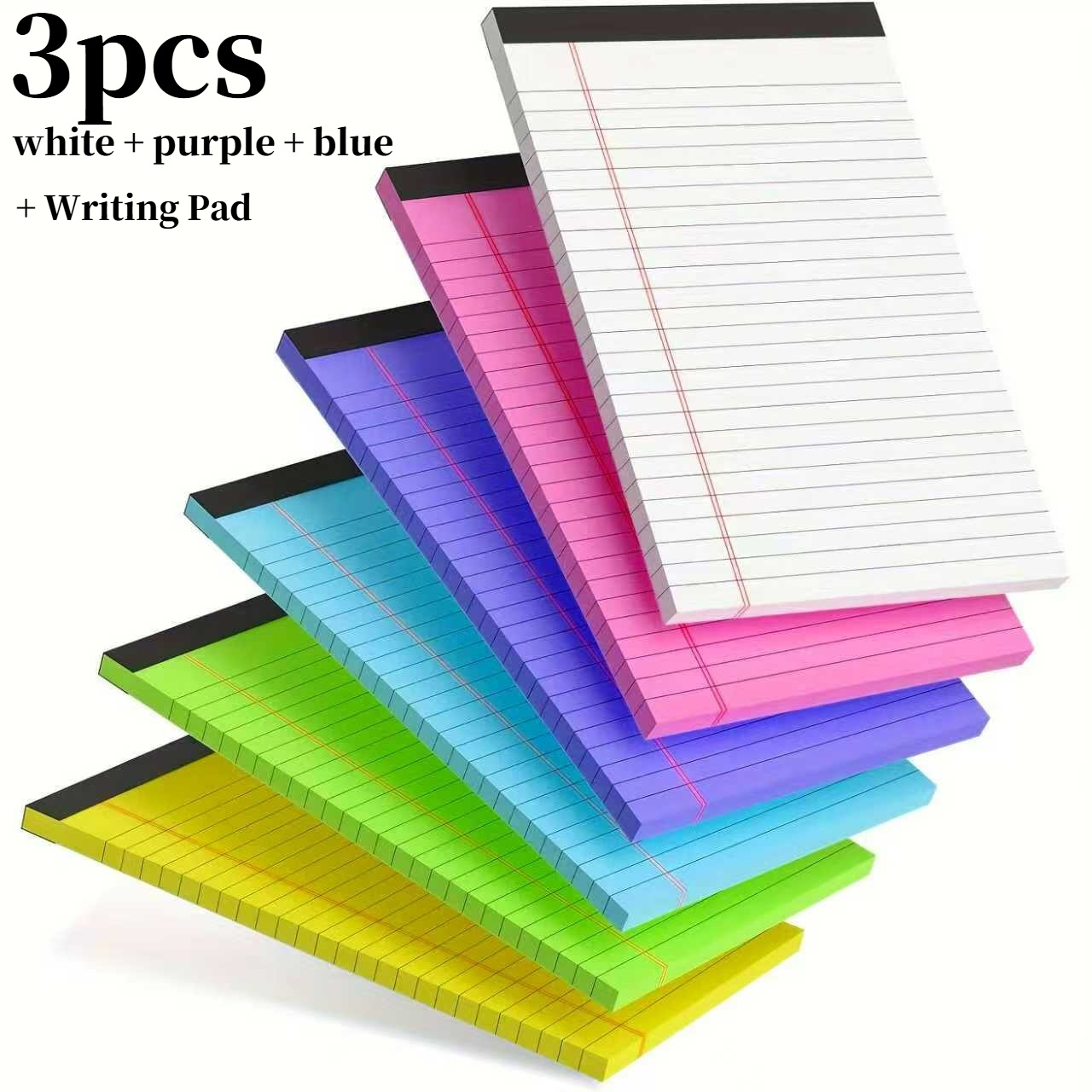 TEMU 4pcs Set (3 Notebooks + 1 Writing Pad). 3 Notebook Colors (blue, Purple, White). 5x8 Inch Simple-lined Tear- Notebook, Sketchbook. Stationery,