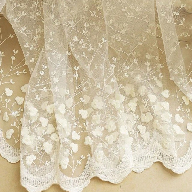 TEMU 1 Panel Beige Korean Minimalist Sheer Curtain - Clover Embroidered Lace Drapes, Light Filtering & Decorative Charm For Living Room, Bedroom,