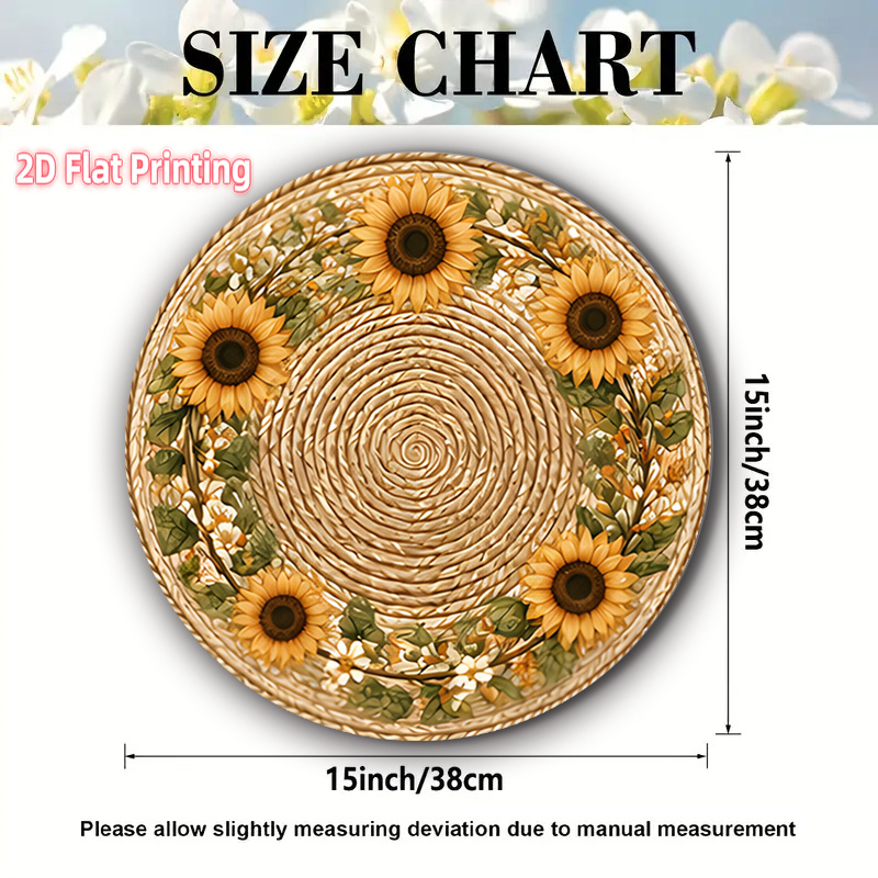 TEMU 2d Flat Printing, 4pcs Circular Placemats - Sunflower Wicker Anti-slip And Heat-resistant, Ideal For Elegant Restaurants, Kitchens, Hotels,