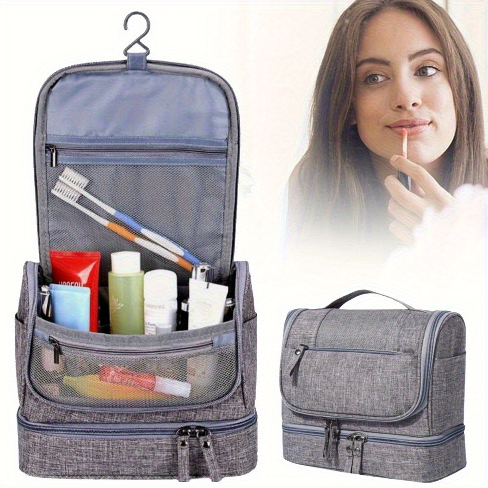 1pc Travel Toiletries Portable Storage Bag, Storage Bag, Cosmetics Bag, Multiple Compartment Pockets, With Hook