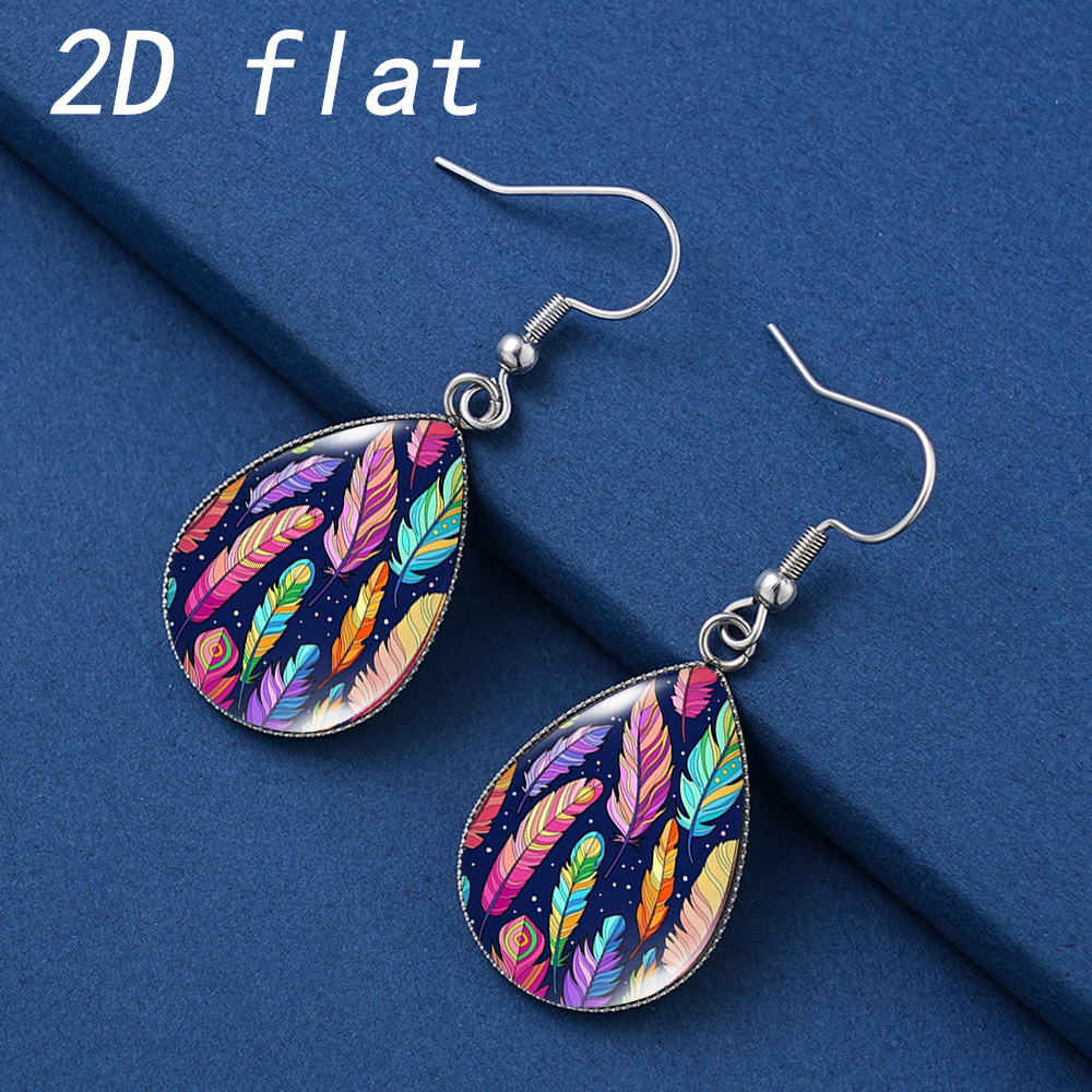 Women's Bohemian Colorful Feather Pattern Teardrop Earrings