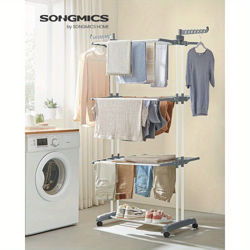 

Songmics Clothes Drying Rack Stand 4-tier, Foldable Laundry Drying Rack 68. 1-inch Tall, Steel, Rolling Clothes Horses Dryer Rack, Easy To , Indoor Outdoor Use, Closet Organization Systems