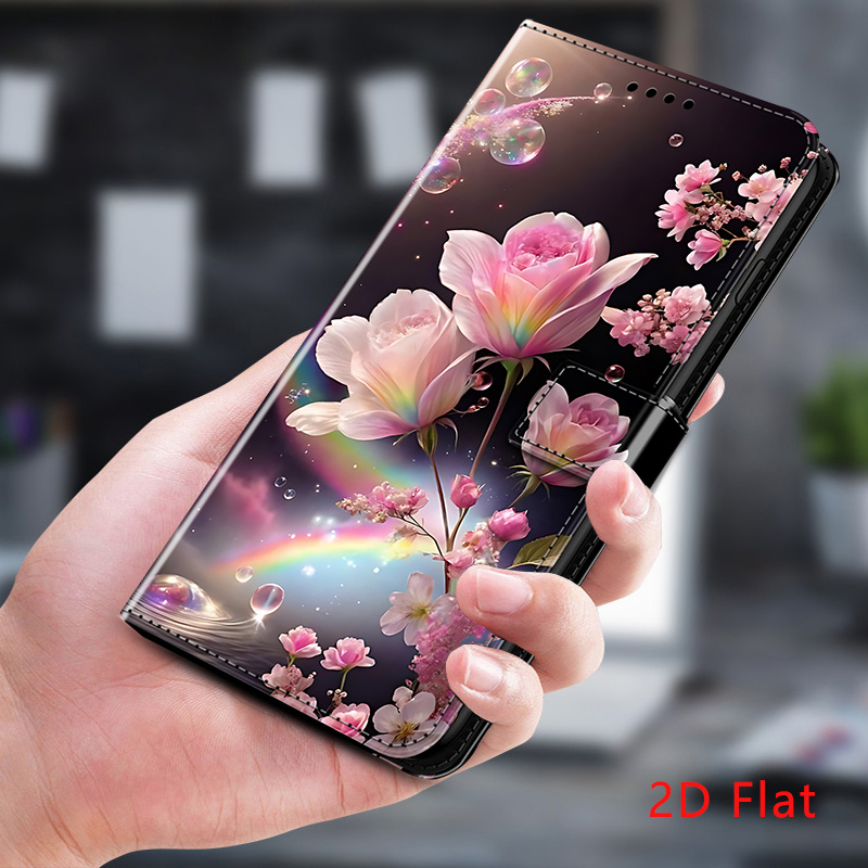 handyhülle - 2d flache romantische blumen luxus kunstleder flip wallet handyhülle   für   zenfone 10 9 8
