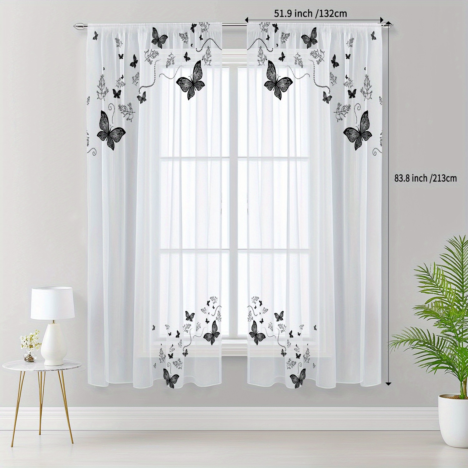 TEMU A Set Of Two, Made From Materials, Featuring A Stylish And Delicate Semi-transparent Polyester Fabric. Suitable For Window Decoration In Any