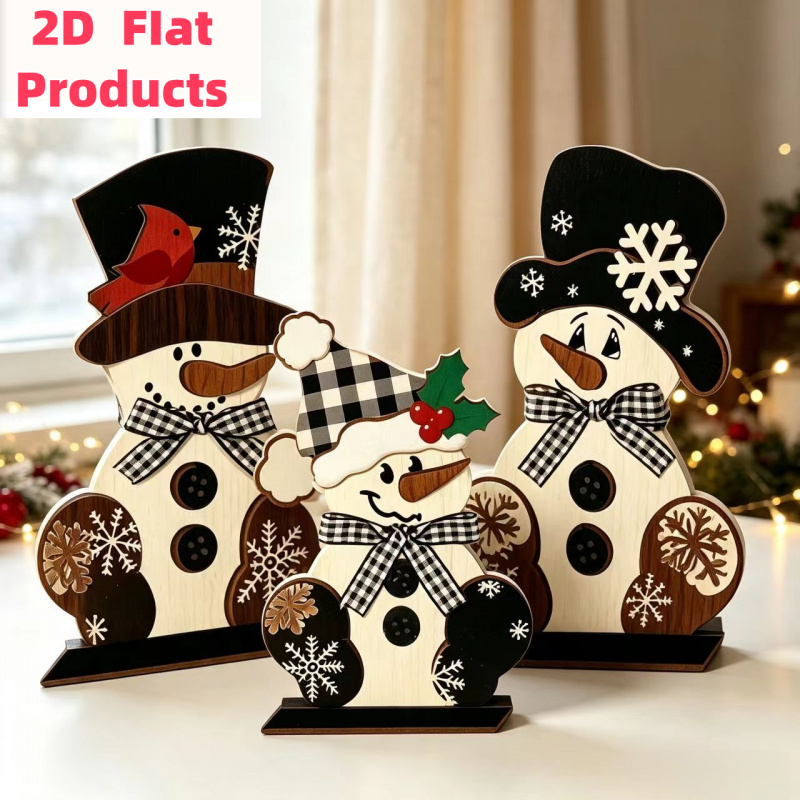 TEMU Ensemble de 3 décorations de bureau en bois motif de neige d'hiver, plat 2D, centre de table, plateau à étages en marron motif de neige pour les