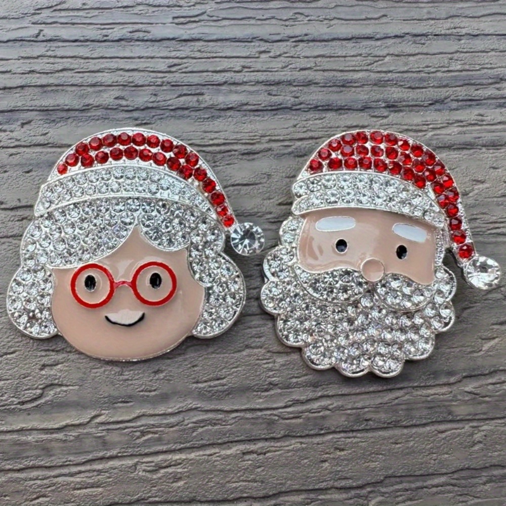 TEMU 2pcs Shining Santa Claus And Mrs. Klaus Brooch Set - Sparkling Christmas Pins With Festive Designs, , Christmas Decorations