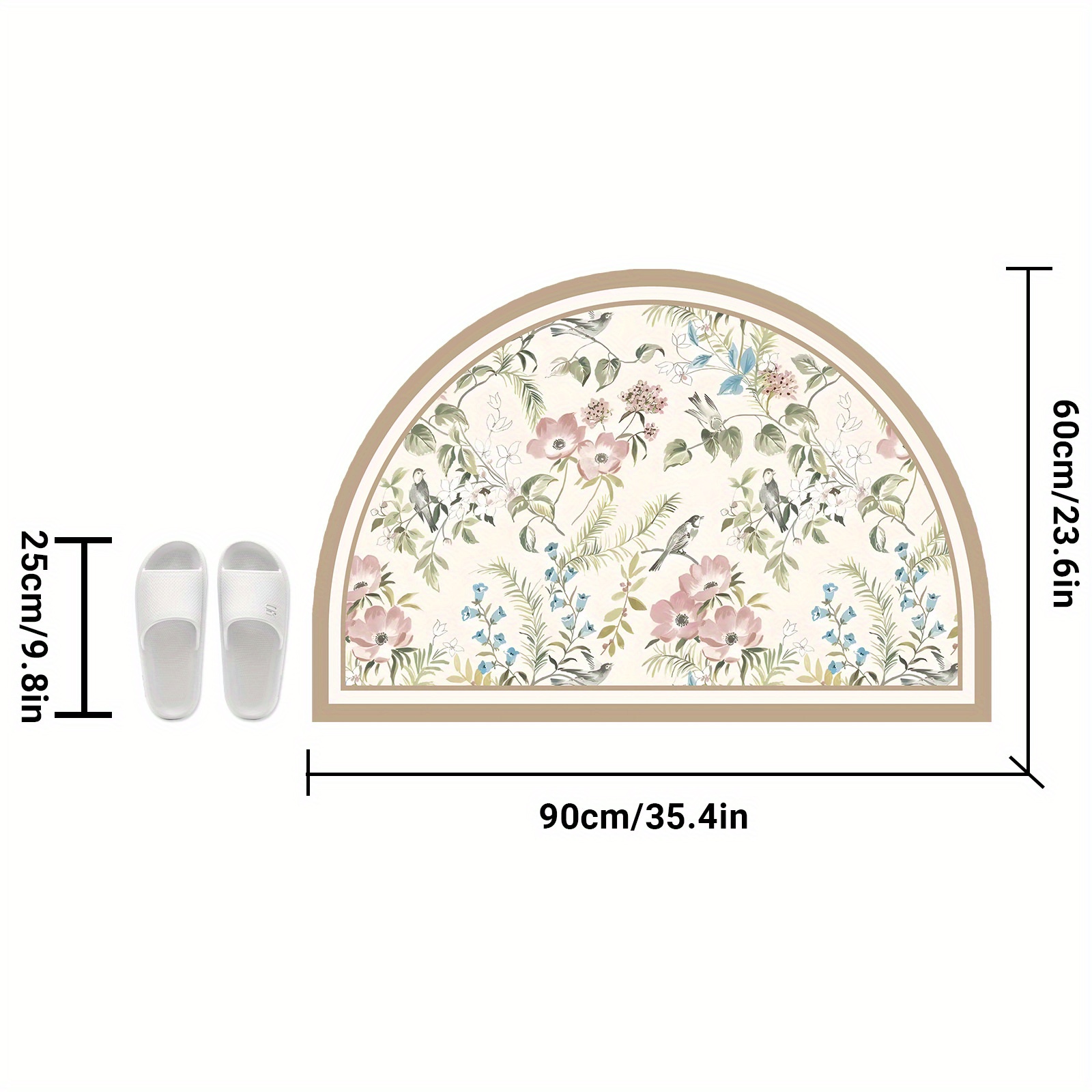 TEMU 1pc Super Non-slip Rubber Sole Bathroom Mat, Floral Print Bathroom Mat, Soft Absorbent Quick-drying Mat, Carpet Shower Tub Outdoor Doormat, Home