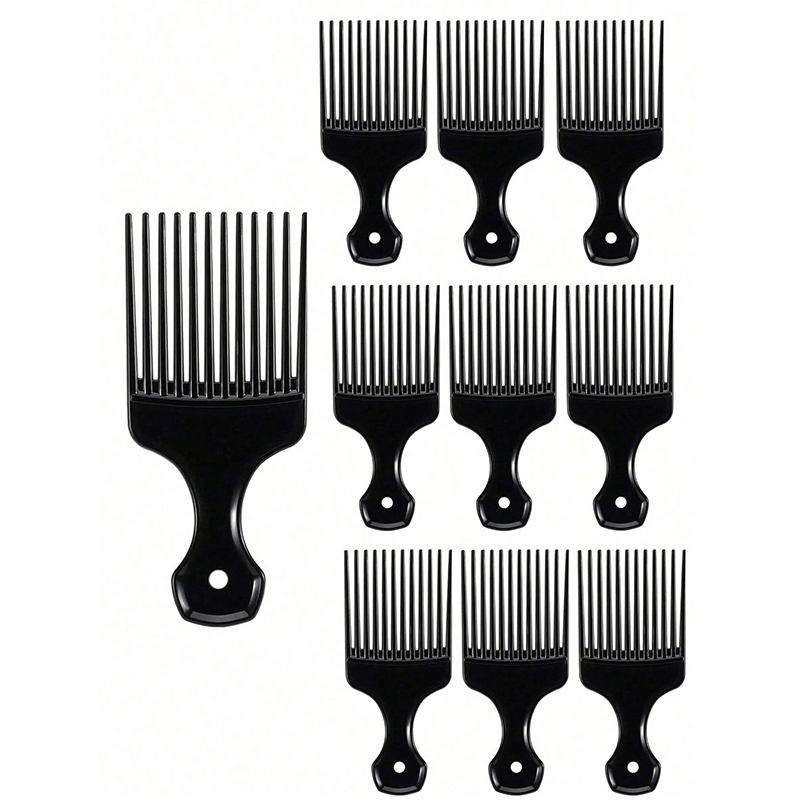 TEMU Ensemble de 10 peignes afro portables, peignes à cheveux en plastique à dents larges avec trou de suspension, peignes démêlants de taille de