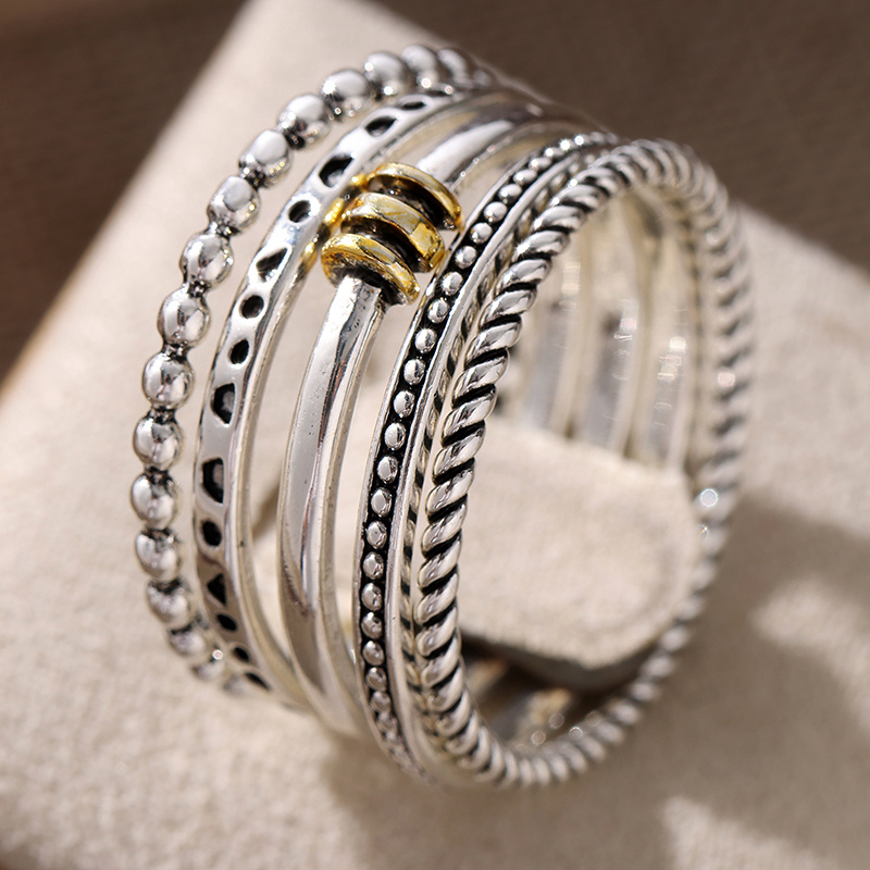 5pcs Trendy Hand Carved Geometry Women's Ring Set