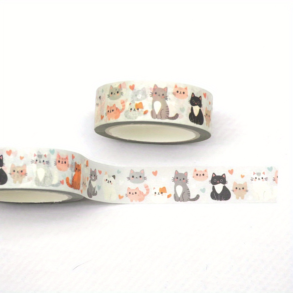 Image of 1pc 15mm X 10m Valentine's Day Kitten Heart Masking And Paper Tape, Suitable For Stationery, Scrapbooking, Crafts, Gift Wrapping