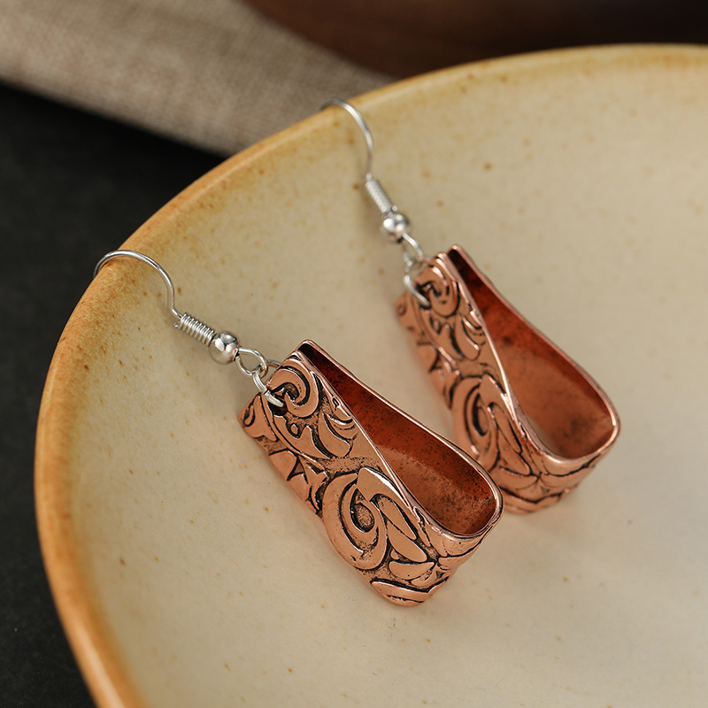 Bohemian Floral Pendant Drop Earrings, Vintage Relief Design