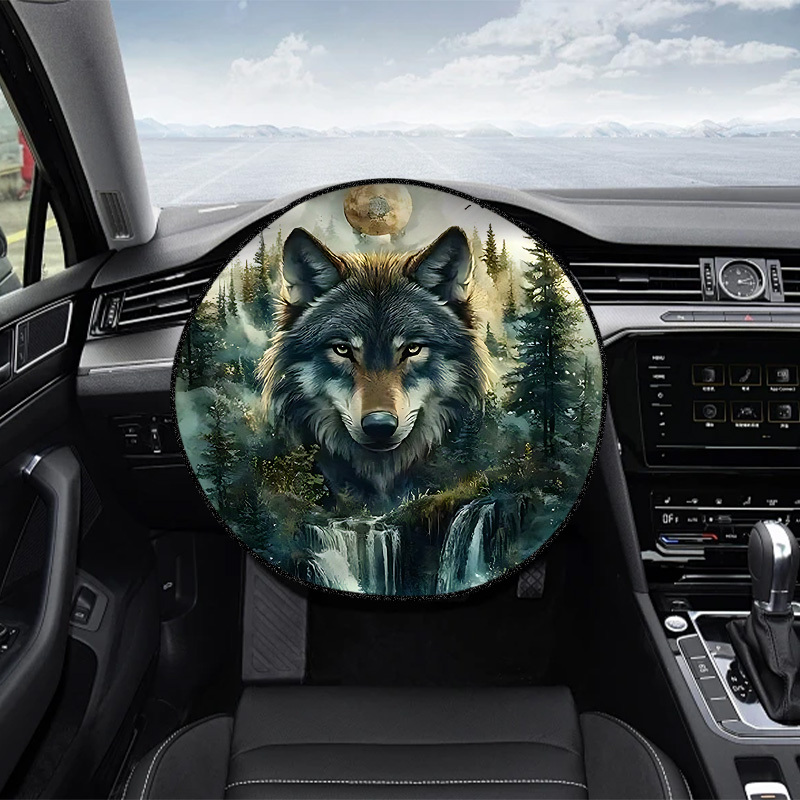 TEMU Pare-soleil de volant de voiture rond 1 pièce, imprimé motif de sauvage, décoration intérieure de voiture, installation universelle, convient