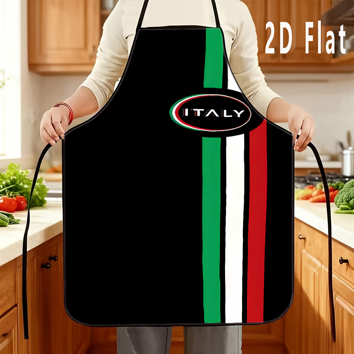 TEMU 1pc 2d Flat Italian-style Designed Printed Pattern Apron, Durable And Easy To Clean, With An Adjustable Waistband, Sizes: 23.6inch*31.4inch And