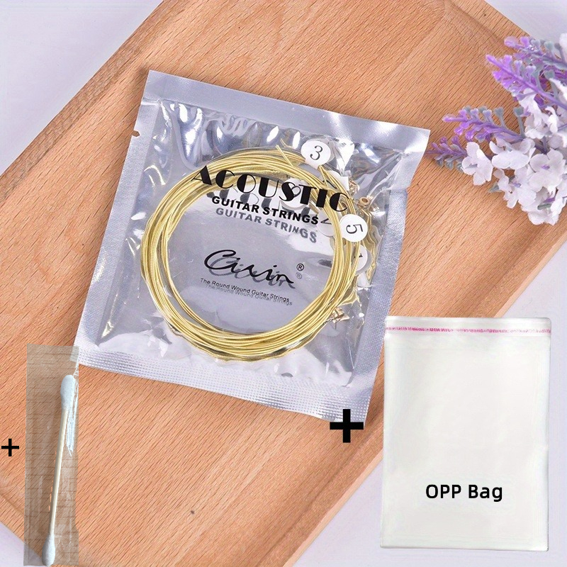 TEMU Premium Brass Acoustic Guitar Strings 6pcs - Hexagonal For Durability And 1pc Cleaning Rod