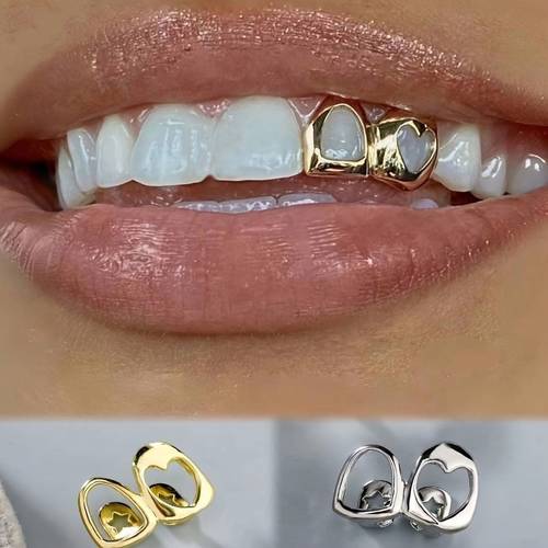 2 sets tand-grills met ingewikkelde hartvormige patronen - hiphop minimalistische tandjuwelen in ongestandaardiseerde maten, geschikt voor dagelijkse bijeenkomsten, kerst- en halloweengedichten