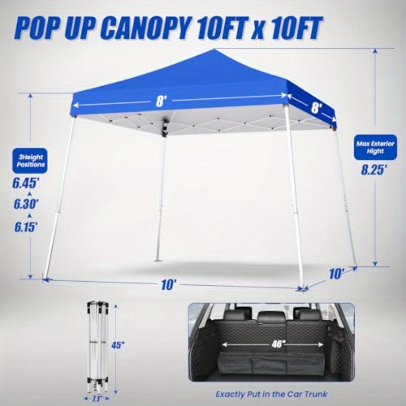 10x10 Instant Pop Up Canopy Gazebo - Heavy-Duty 300D Sier-Coated Fabric, UPF 50+ UV Block & CPAI-84 Flame Retardant, Easy Setup/Teardown in Minutes, Slant Legs with Stable Base, Portable Shelter with Storage Bag for Camping, Beach, Patio, Backyard Parties - Blue Outdoor Tent